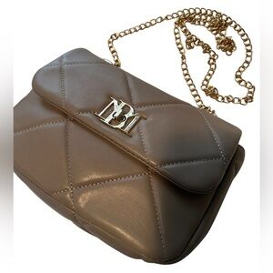 Badgley Mischka Elegant Brown Quilted Bag with Gold Chain, NWT